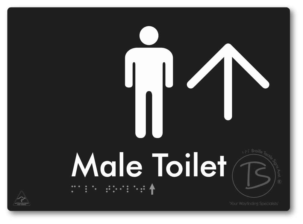 Male Toilet with Large Directional Arrow - Braille Tactile Signs Aust.