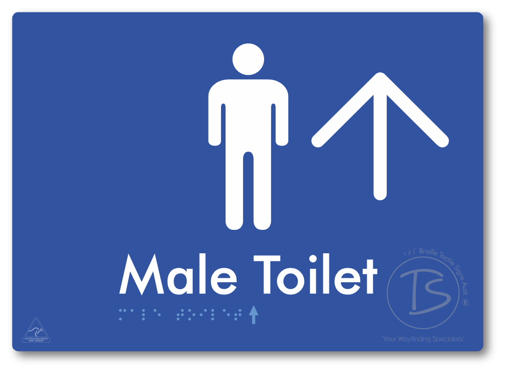 Male Toilet with Large Directional Arrow - Braille Tactile Signs Aust.