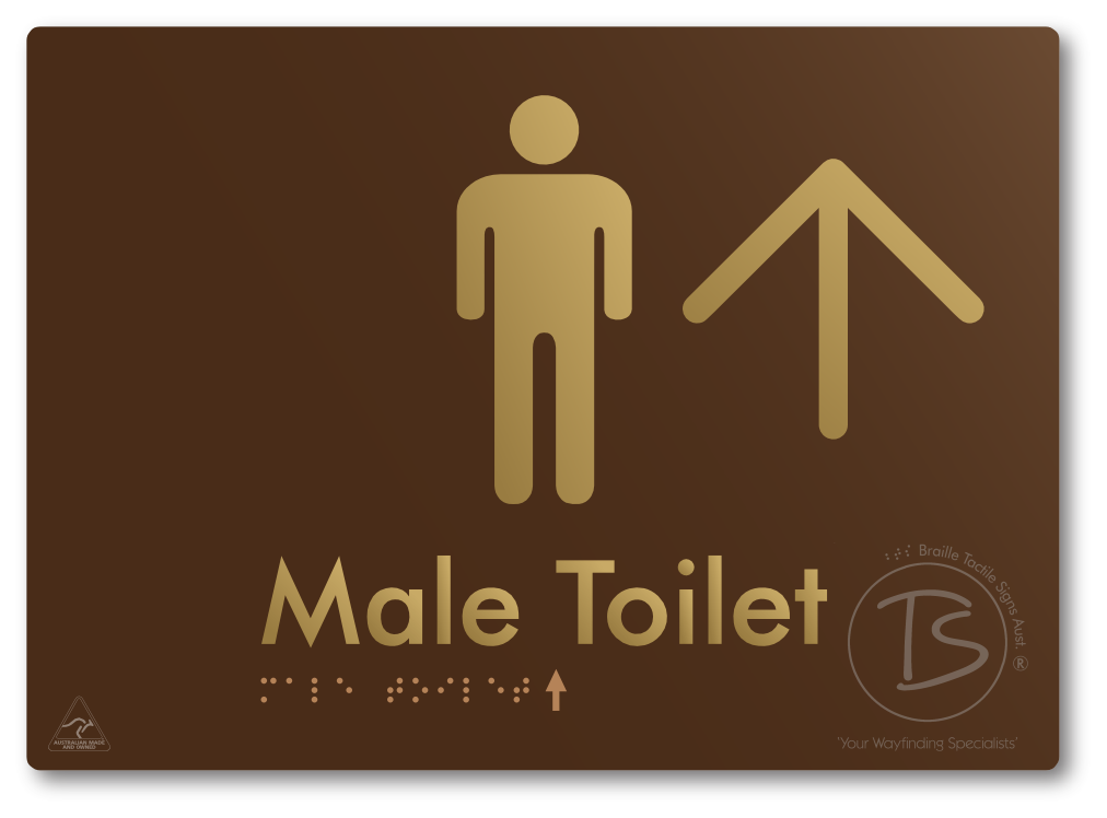 Male Toilet with Large Directional Arrow - Braille Tactile Signs Aust.