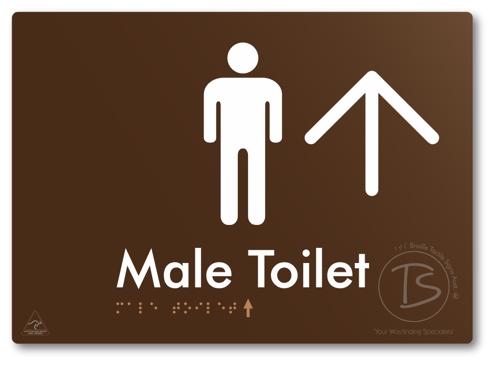 Male Toilet with Large Directional Arrow - Braille Tactile Signs Aust.