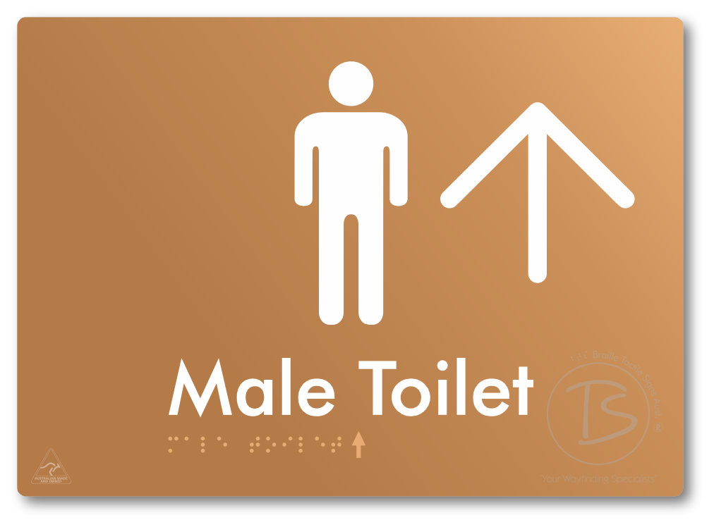 Male Toilet with Large Directional Arrow - Braille Tactile Signs Aust.