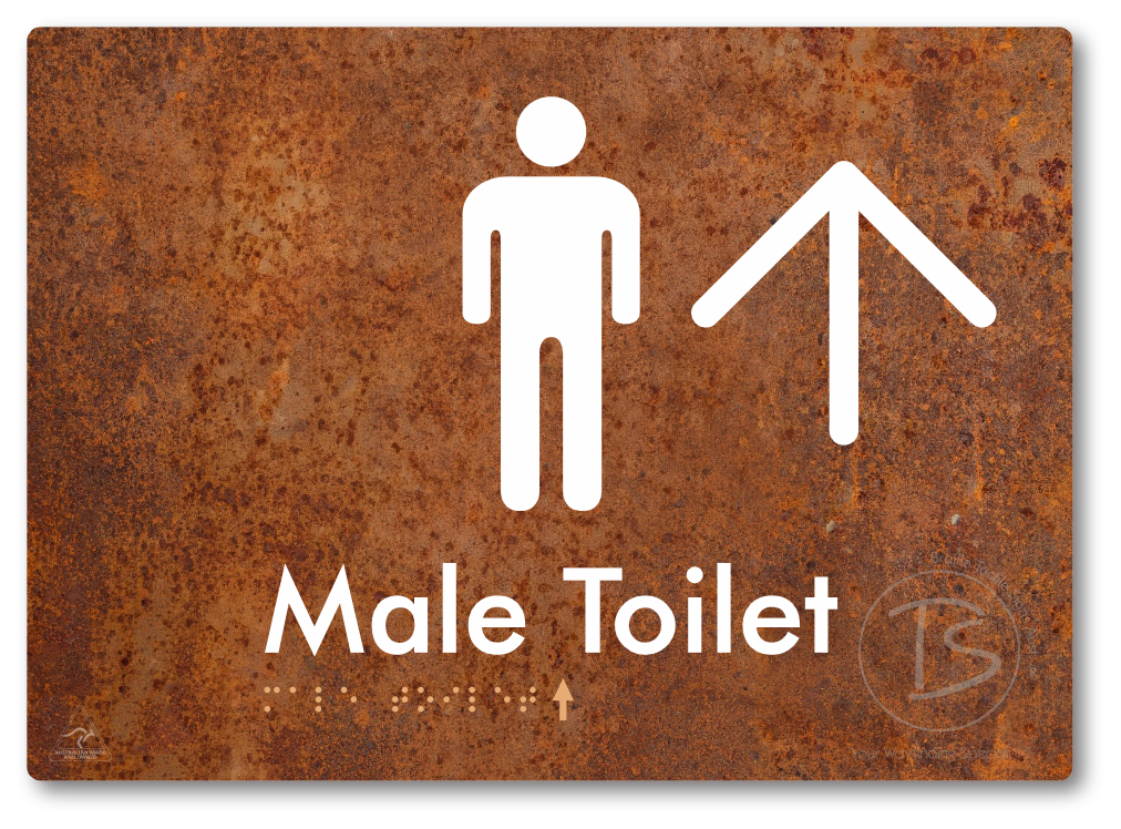 Male Toilet with Large Directional Arrow - Braille Tactile Signs Aust.