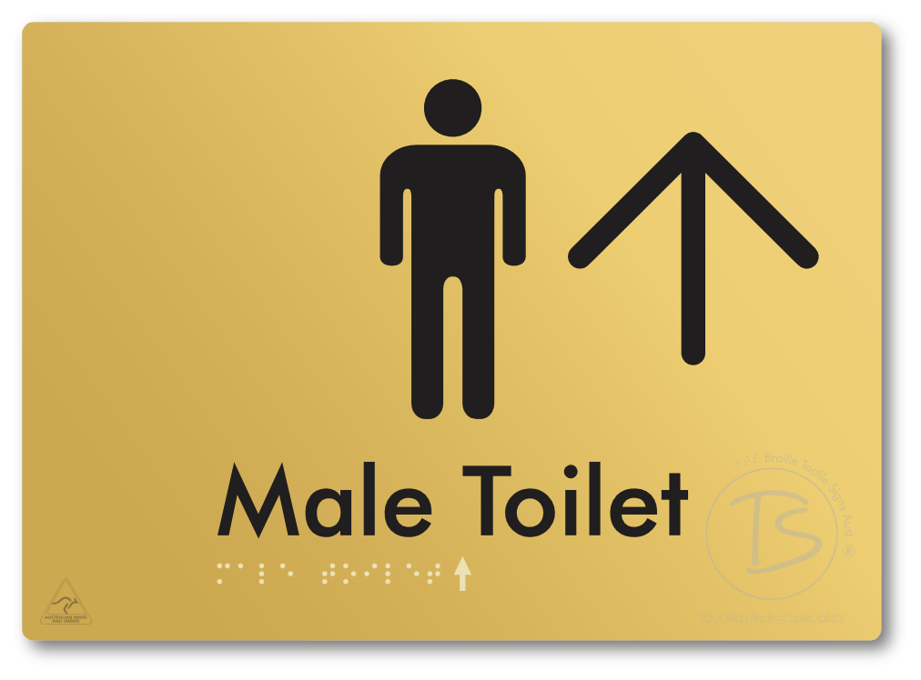 Male Toilet with Large Directional Arrow - Braille Tactile Signs Aust.