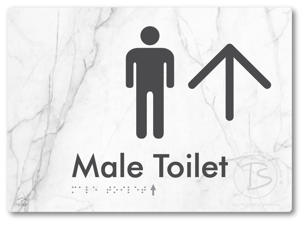 Male Toilet with Large Directional Arrow - Braille Tactile Signs Aust.
