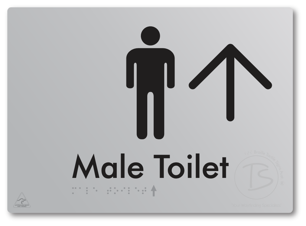 Male Toilet with Large Directional Arrow - Braille Tactile Signs Aust.