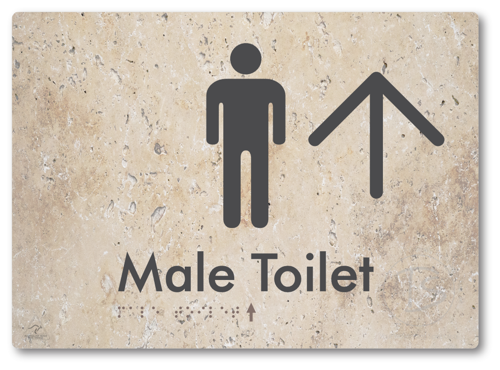 Male Toilet with Large Directional Arrow - Braille Tactile Signs Aust.