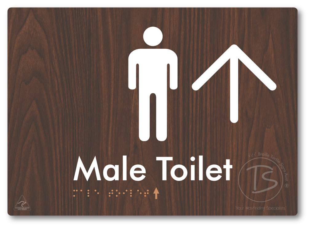Male Toilet with Large Directional Arrow - Braille Tactile Signs Aust.
