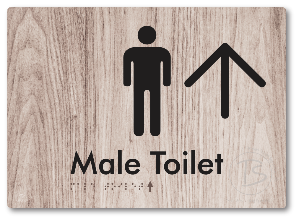 Male Toilet with Large Directional Arrow - Braille Tactile Signs Aust.