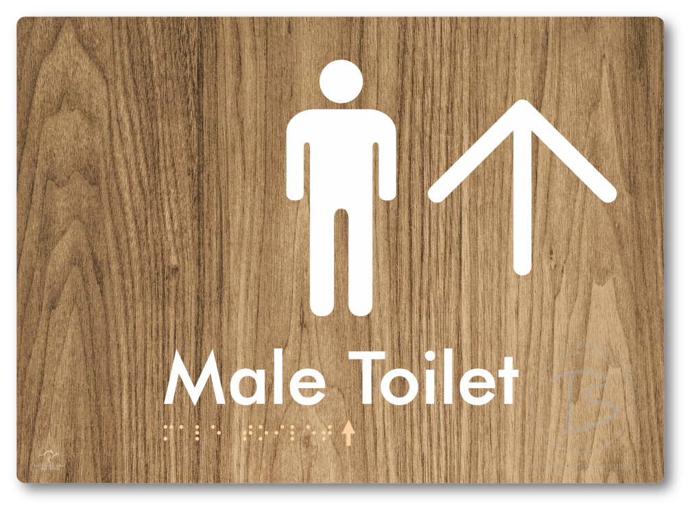 Male Toilet with Large Directional Arrow - Braille Tactile Signs Aust.