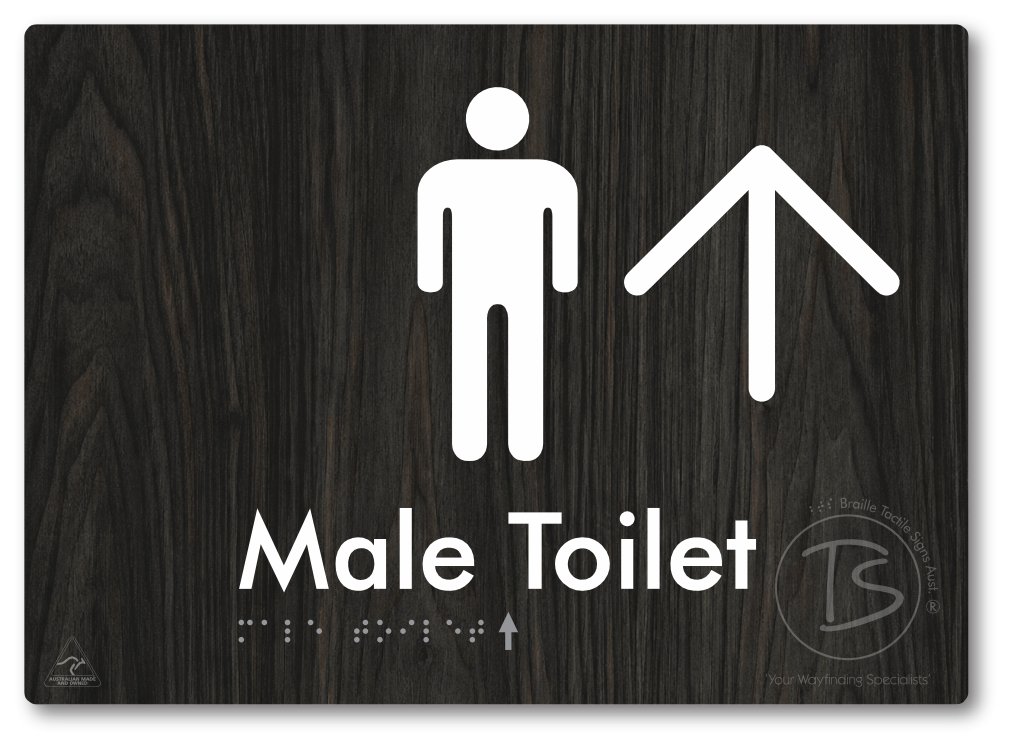 Male Toilet with Large Directional Arrow - Braille Tactile Signs Aust.