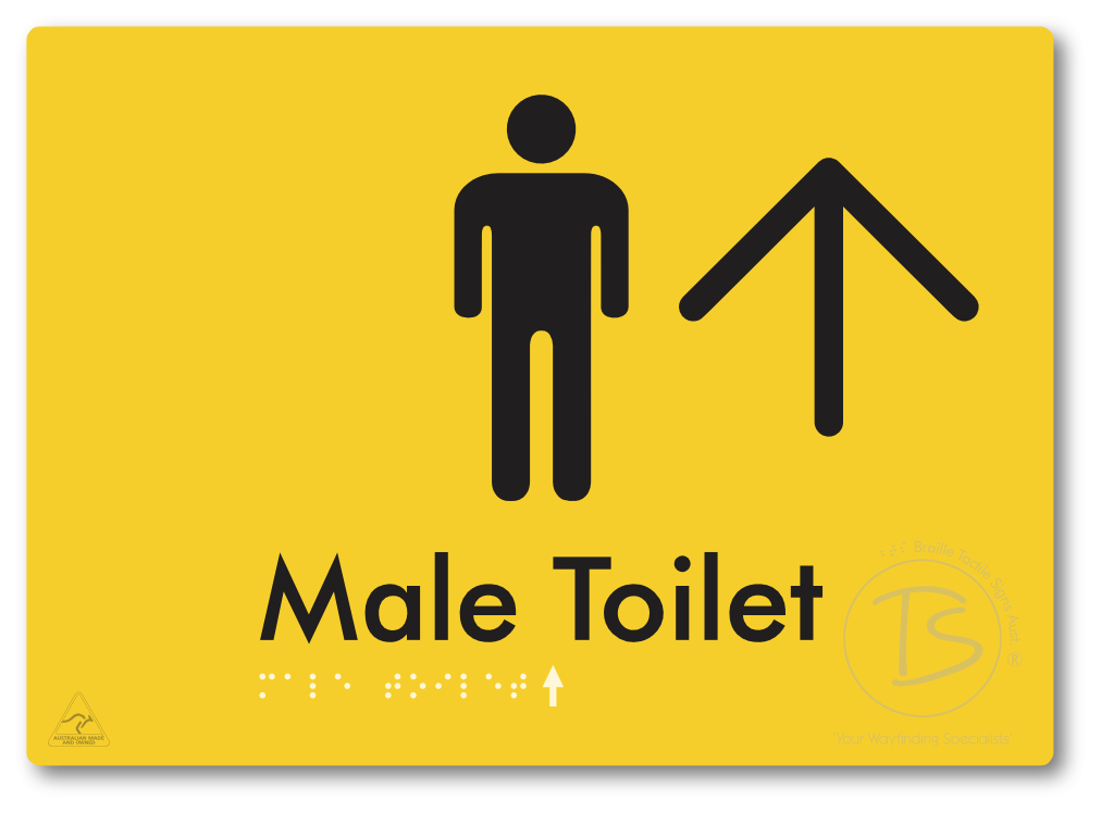 Male Toilet with Large Directional Arrow - Braille Tactile Signs Aust.