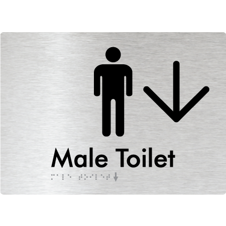 Male Toilet w/ Large Arrow - Braille Tactile Signs Aust.