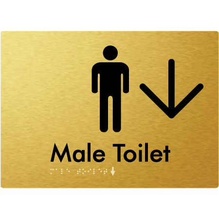 Male Toilet w/ Large Arrow - Braille Tactile Signs Aust.