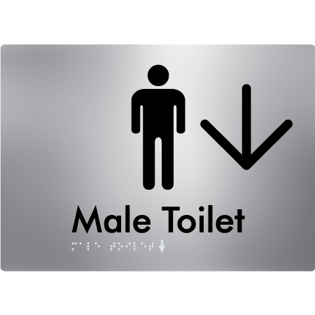 Male Toilet w/ Large Arrow - Braille Tactile Signs Aust.