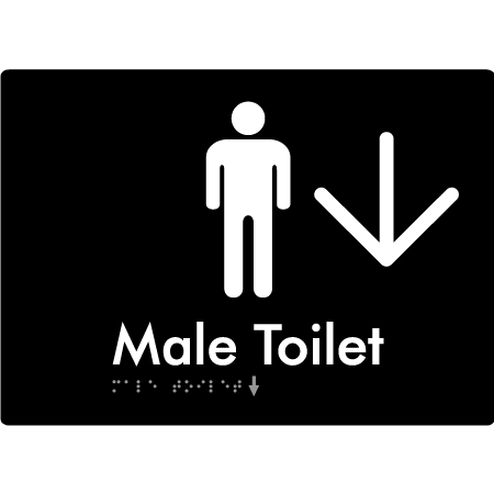 Male Toilet w/ Large Arrow - Braille Tactile Signs Aust.