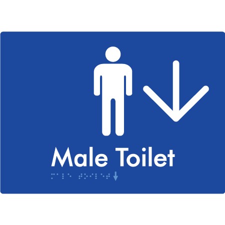 Male Toilet w/ Large Arrow - Braille Tactile Signs Aust.