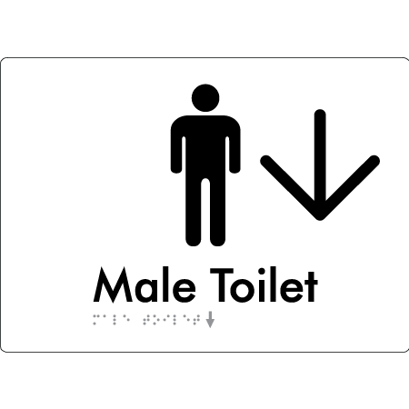 Male Toilet w/ Large Arrow - Braille Tactile Signs Aust.