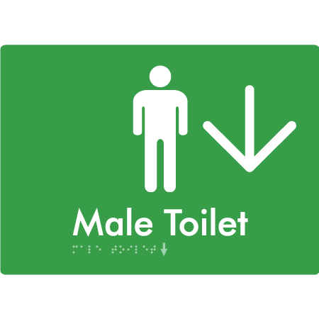 Male Toilet w/ Large Arrow - Braille Tactile Signs Aust.