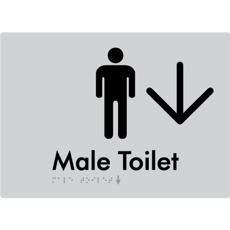 Male Toilet w/ Large Arrow - Braille Tactile Signs Aust.