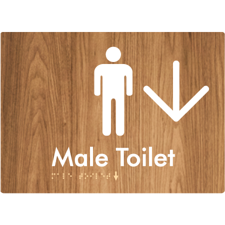 Male Toilet w/ Large Arrow - Braille Tactile Signs Aust.