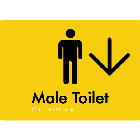 Male Toilet w/ Large Arrow - Braille Tactile Signs Aust.