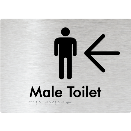 Male Toilet w/ Large Arrow - Braille Tactile Signs Aust.