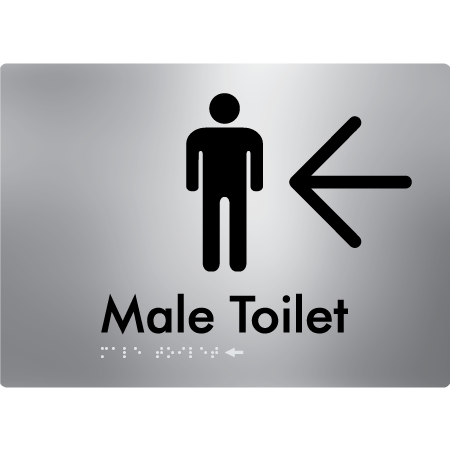 Male Toilet w/ Large Arrow - Braille Tactile Signs Aust.