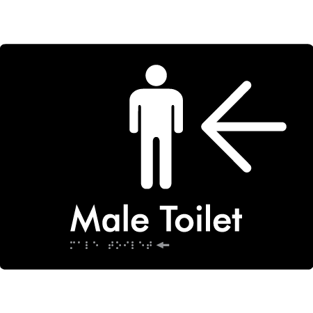 Male Toilet w/ Large Arrow - Braille Tactile Signs Aust.