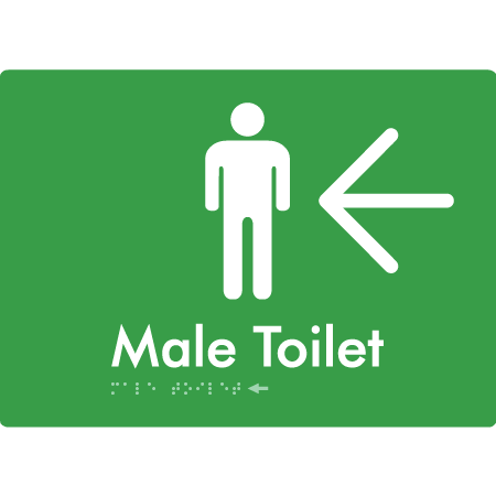 Male Toilet w/ Large Arrow - Braille Tactile Signs Aust.