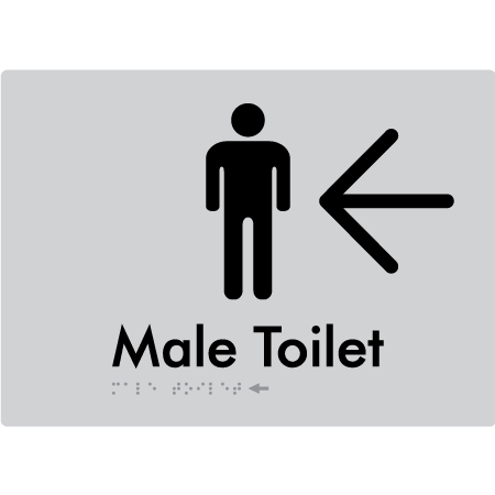 Male Toilet w/ Large Arrow - Braille Tactile Signs Aust.
