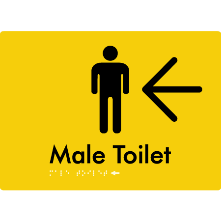 Male Toilet w/ Large Arrow - Braille Tactile Signs Aust.