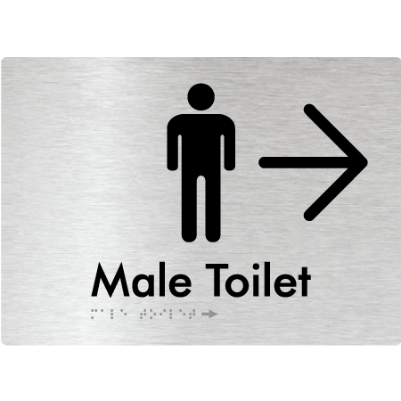 Male Toilet w/ Large Arrow - Braille Tactile Signs Aust.