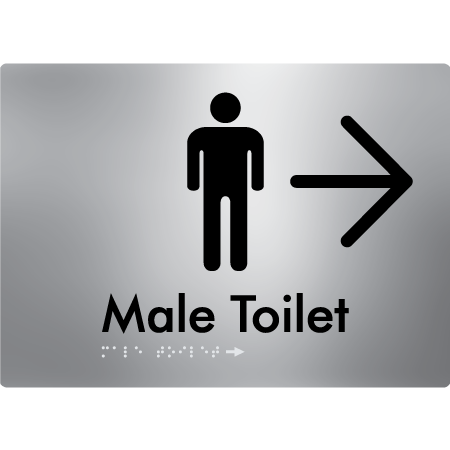 Male Toilet w/ Large Arrow - Braille Tactile Signs Aust.