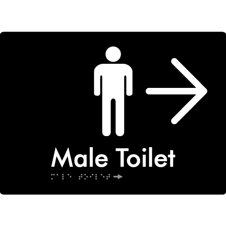 Male Toilet w/ Large Arrow - Braille Tactile Signs Aust.