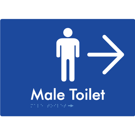 Male Toilet w/ Large Arrow - Braille Tactile Signs Aust.