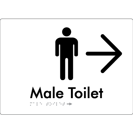Male Toilet w/ Large Arrow - Braille Tactile Signs Aust.