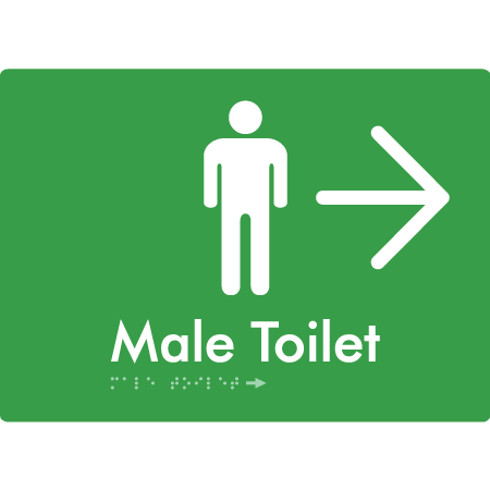 Male Toilet w/ Large Arrow - Braille Tactile Signs Aust.