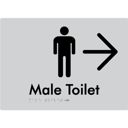 Male Toilet w/ Large Arrow - Braille Tactile Signs Aust.