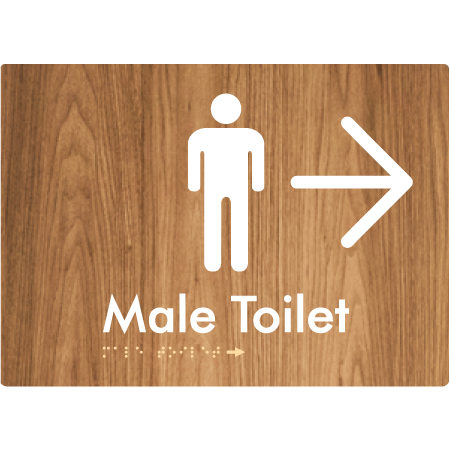Male Toilet w/ Large Arrow - Braille Tactile Signs Aust.