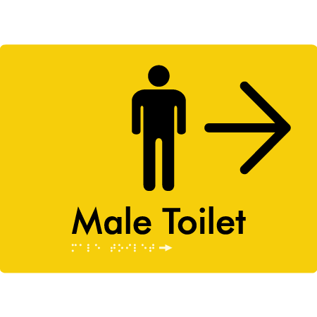 Male Toilet w/ Large Arrow - Braille Tactile Signs Aust.