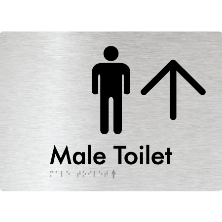 Male Toilet w/ Large Arrow - Braille Tactile Signs Aust.