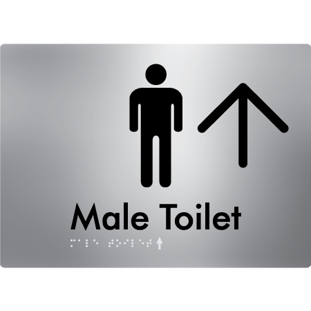 Male Toilet w/ Large Arrow - Braille Tactile Signs Aust.