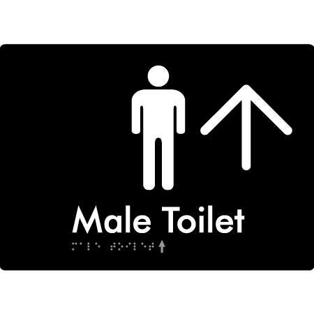 Male Toilet w/ Large Arrow - Braille Tactile Signs Aust.