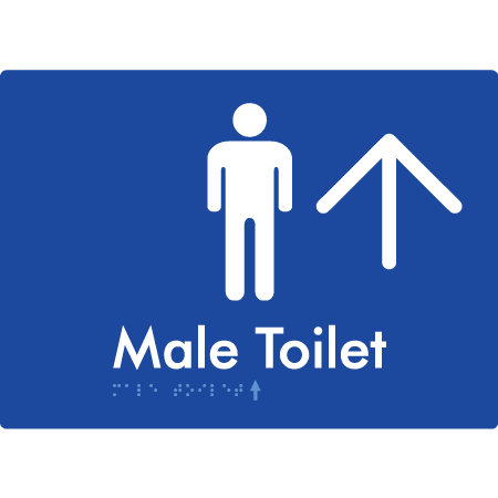 Male Toilet w/ Large Arrow - Braille Tactile Signs Aust.