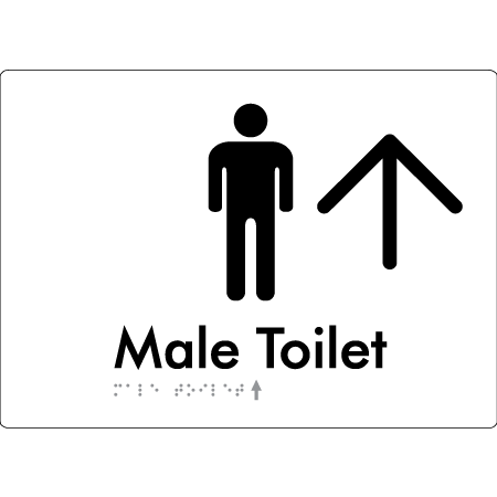 Male Toilet w/ Large Arrow - Braille Tactile Signs Aust.