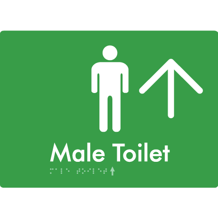 Male Toilet w/ Large Arrow - Braille Tactile Signs Aust.