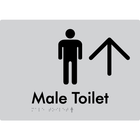 Male Toilet w/ Large Arrow - Braille Tactile Signs Aust.