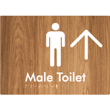 Male Toilet w/ Large Arrow - Braille Tactile Signs Aust.