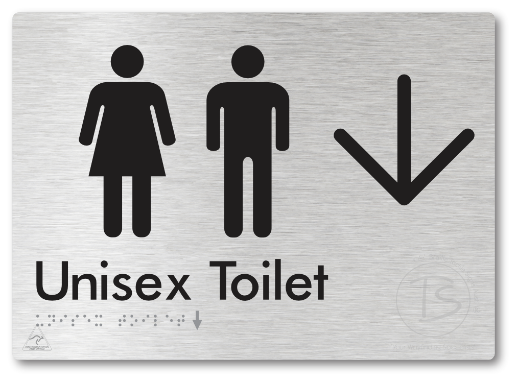 Unisex Toilet with Large Directional Arrow - Braille Tactile Signs Aust.