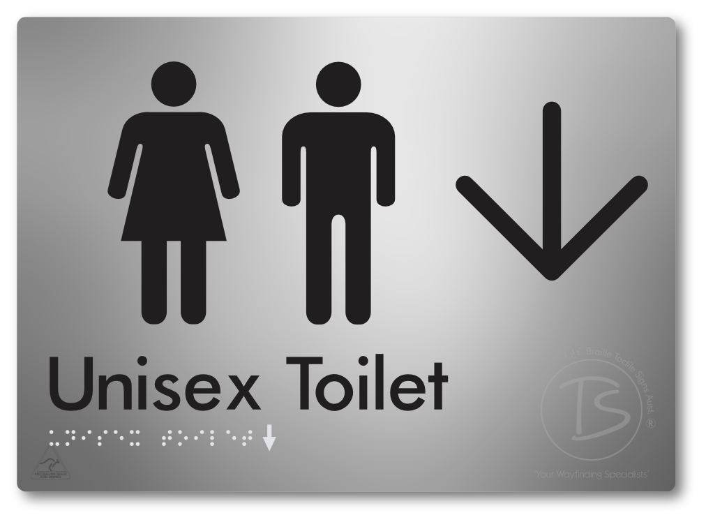 Unisex Toilet with Large Directional Arrow - Braille Tactile Signs Aust.